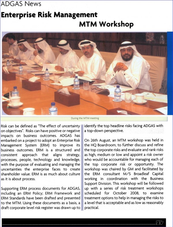 The ADGAS management team, including the then General Manager (second from right), at an ERM workshop in the company's Abu Dhabi Boardroom